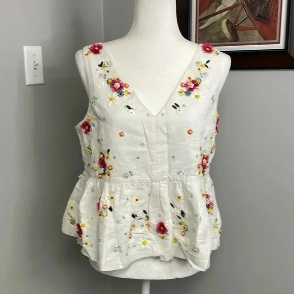 J. Crew Tops - J Crew Beaded Double Vneck Tank Peplum Blouse NWT 12 Petite Short Sleeveless